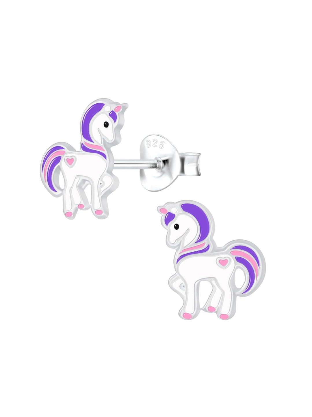 Sterling Silver Stud Earrings Purple Unicorn