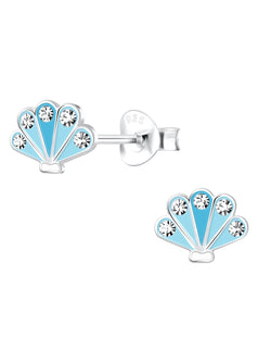 Sterling Silver Stud Earrings Sparkling Blue Shell