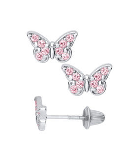 Girls Premium Sterling Silver Pink Butterfly Girls Stud Earrings