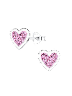 Sterling Silver Sparkling Pink Heart Stud Earrings