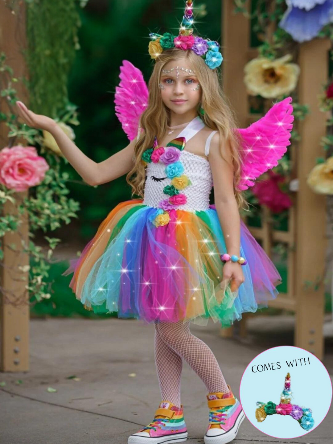 Girls Unicorn of Light LED Tutu Costume Dress with Headband Multicolor / 10Y Girls Unicorn of Light LED Tutu Costume Dress with Headband Multicolor / 10Y