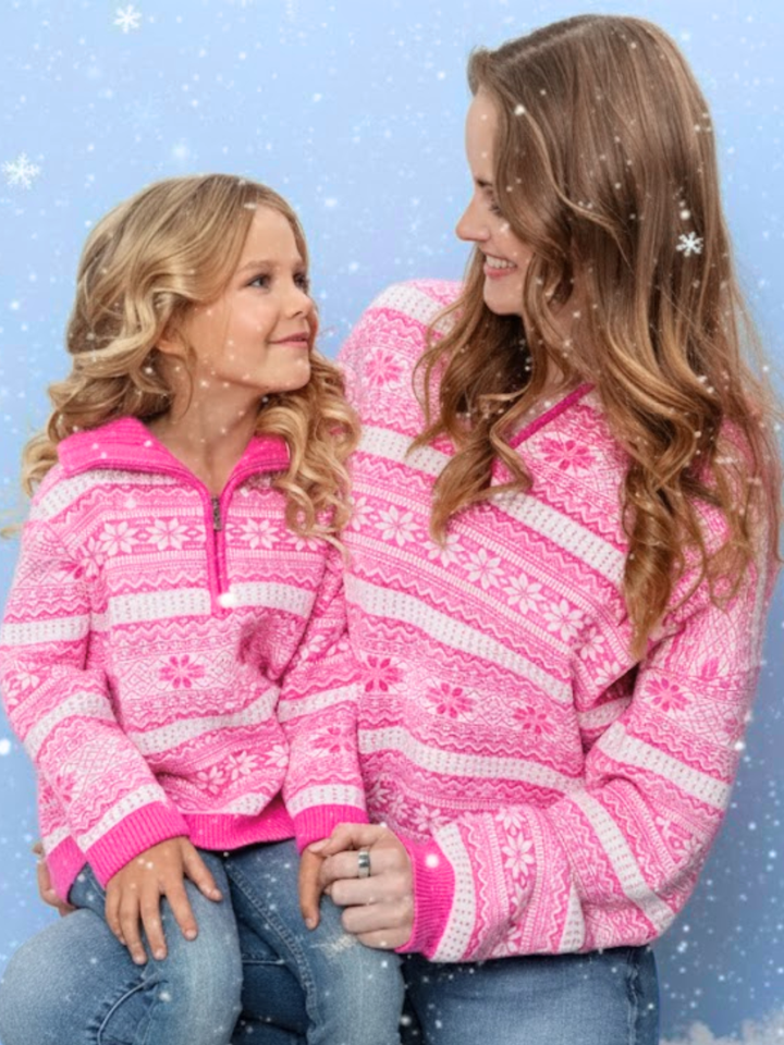 Mommy and Me Frosted Fair Isle Quarter-Zip Sweater