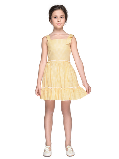 KidsCouture x Mia Belle Girls Yellow Polka Dot Smocked Ruffle Dress