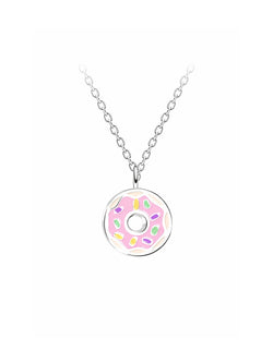 Sterling Silver Enamel Donut Pendant Necklace
