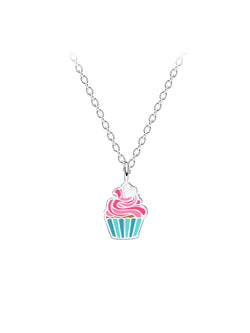 Sterling Silver Enamel Cupcake Pendant Necklace