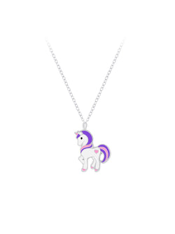 Sterling Silver Purple Enamel Unicorn Pendant Necklace