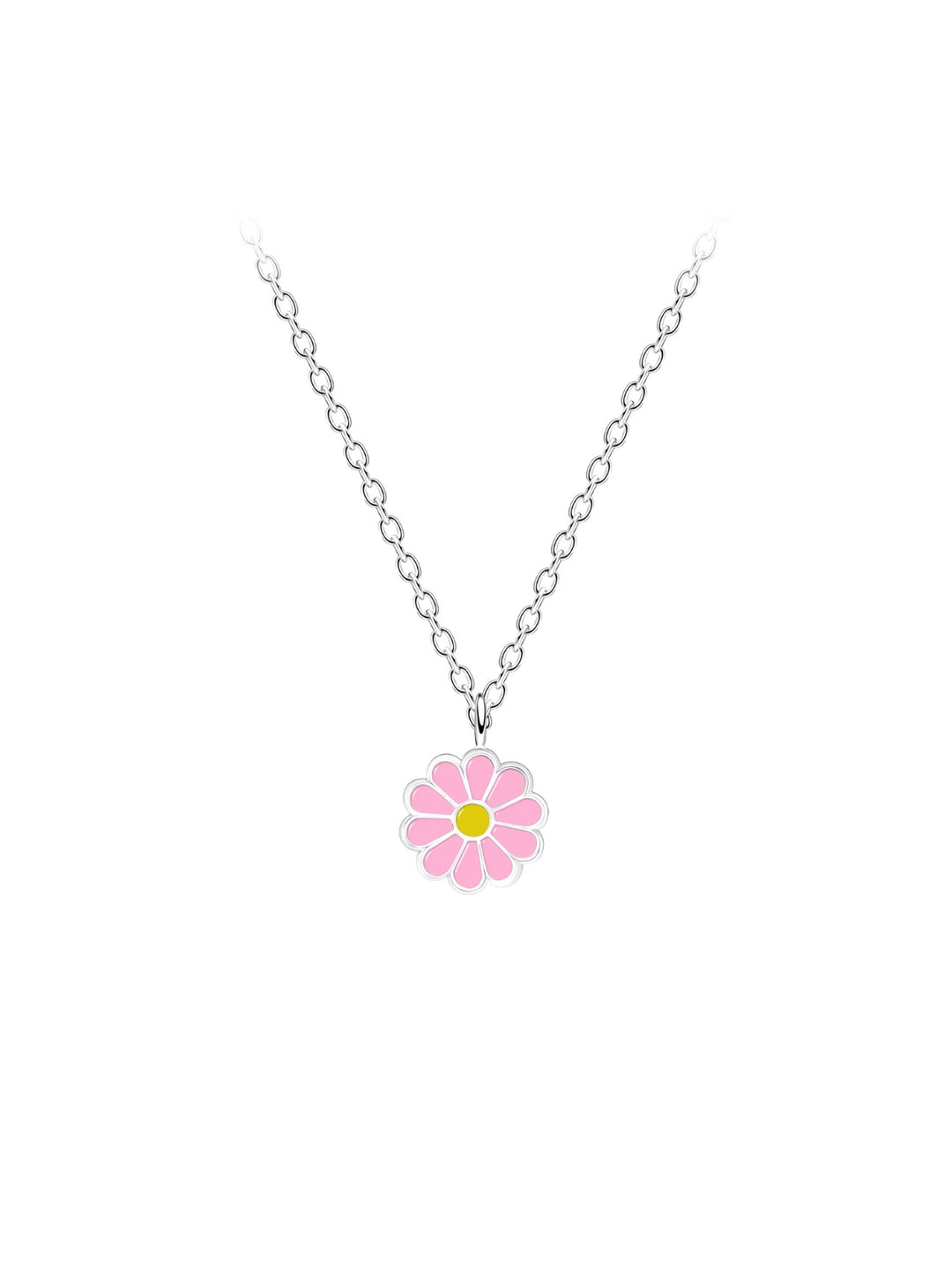 Sterling Silver Enamel Daisy Flower Pendant Necklace