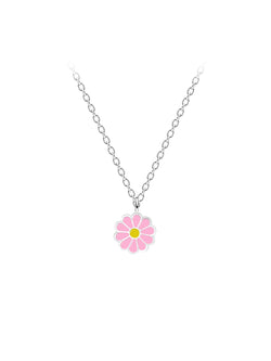 Sterling Silver Enamel Daisy Flower Pendant Necklace