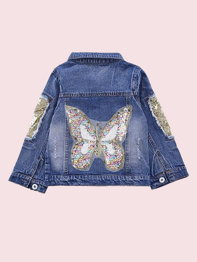 Studded Sequin Butterfly Denim Jacket
