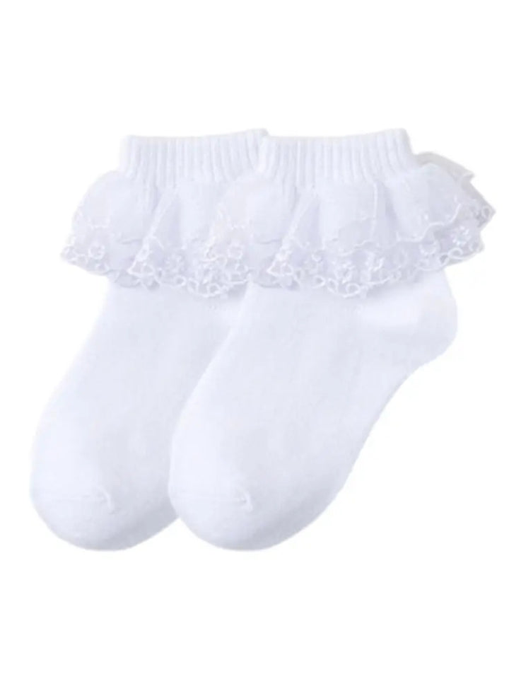 White Cotton Ruffle Ankle Sock Set of 3