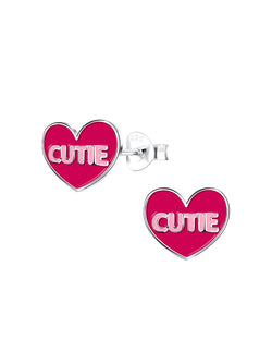 Sterling Silver Pink Cutie Heart Stud Earrings