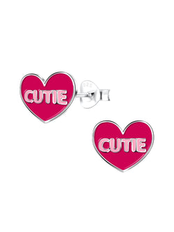Sterling Silver Stud Earrings Pink Cutie Heart