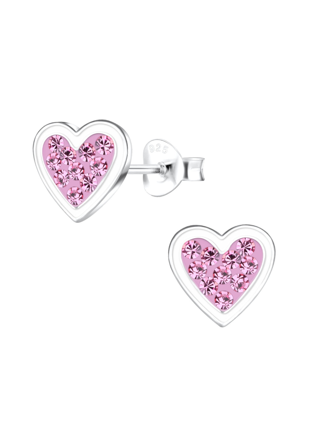 Sterling Silver Stud Earrings Sparkling Pink Heart