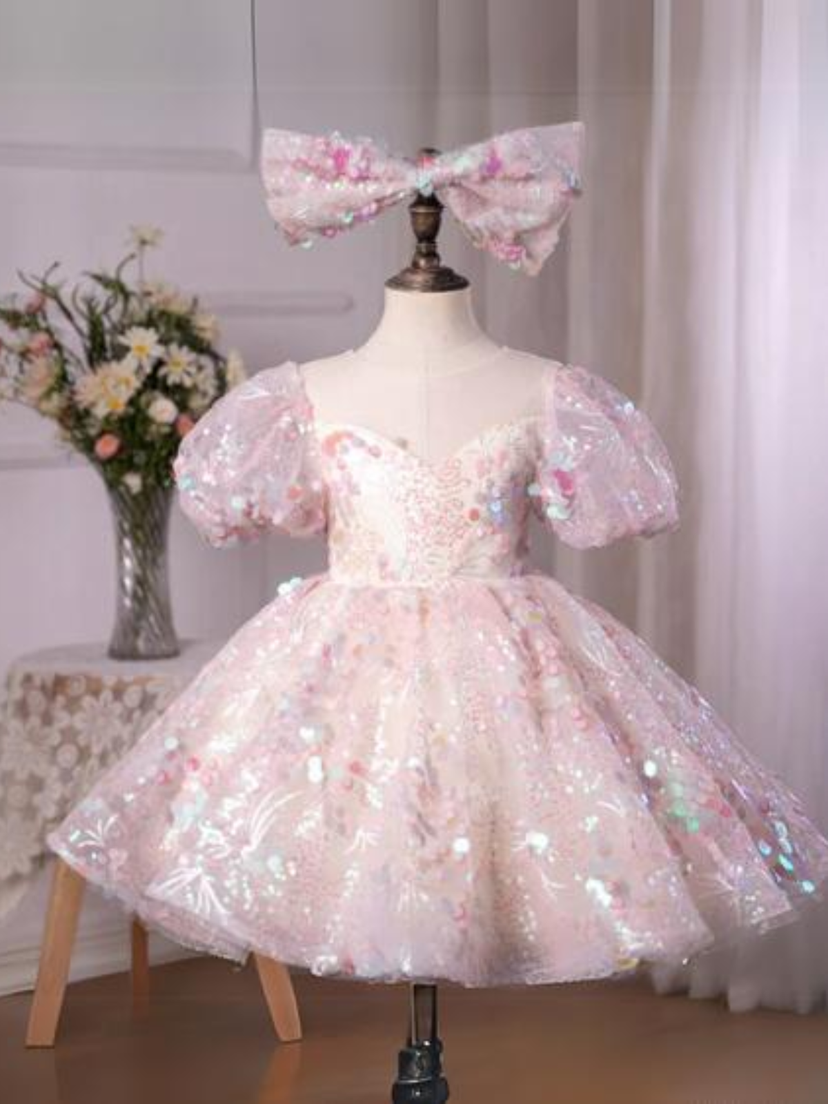 Pink Sequin Mini Dress | Little Girls Formal Dress - Mia Belle Girls