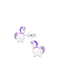 Sterling Silver Purple Unicorn Stud Earrings