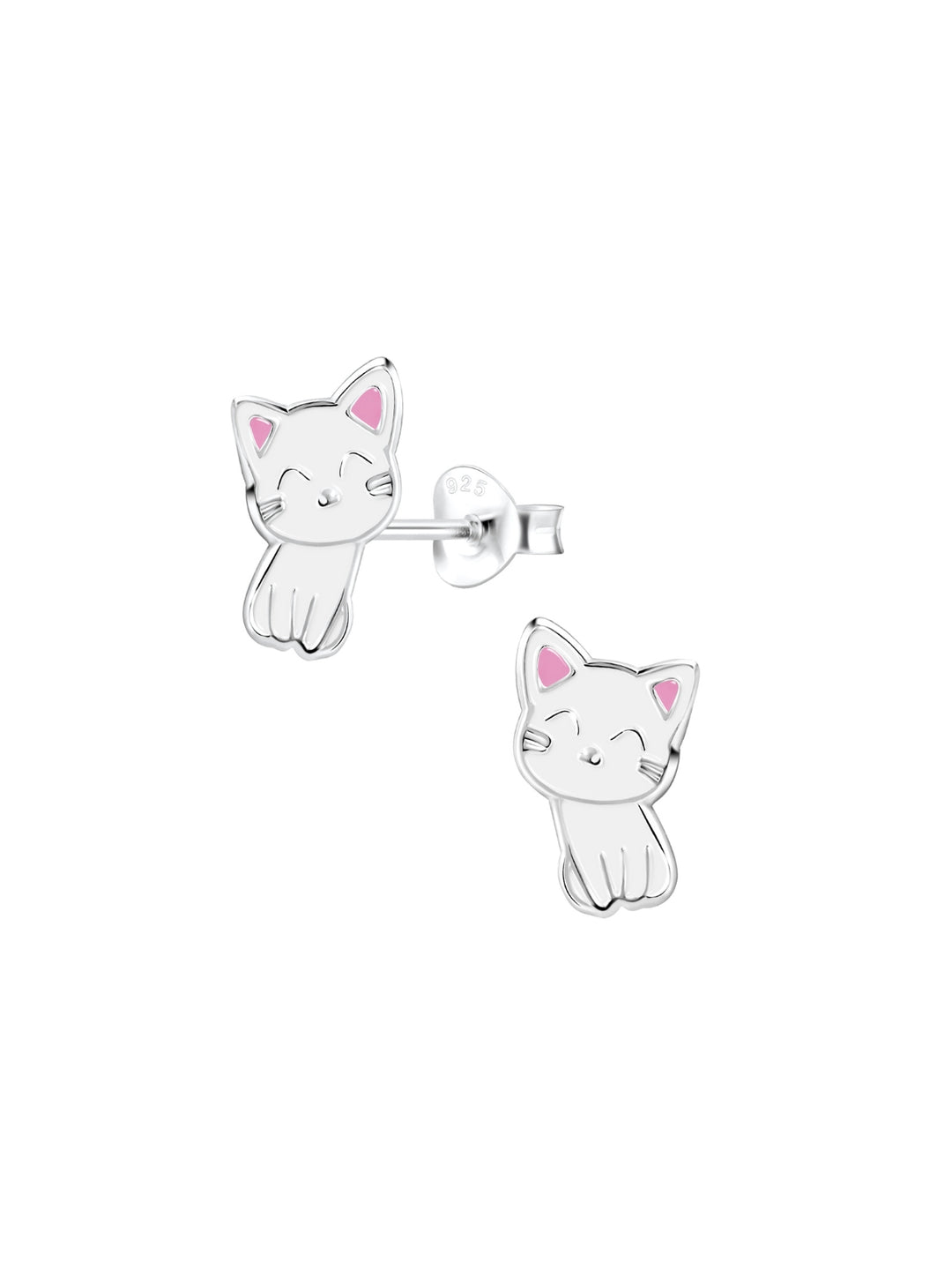 Sterling Silver Cute Cat Stud Earrings