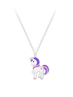 Sterling Silver Purple Unicorn Pendant Necklace