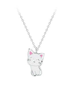 Sterling Silver Pendant Necklace Enamel Cute Cat