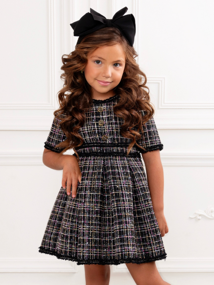 Class Act Black Tweed Puff Sleeve Dress