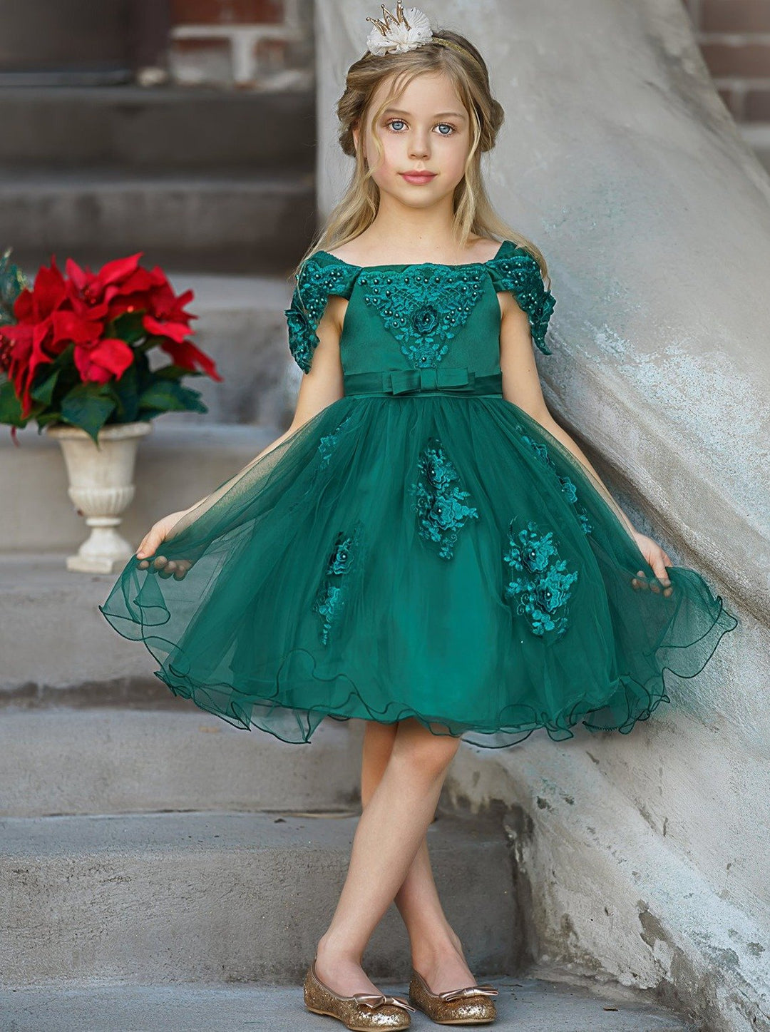 Girls Christmas Dresses | Off Shoulder Lace Applique Holiday Dress Mia Belle Girls Girls Christmas Dresses | Off Shoulder Lace Applique Holiday Dress Mia Belle Girls