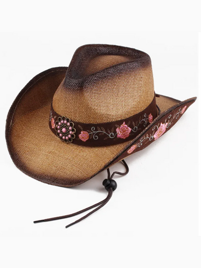 Women's Pink Flower Burnt Edge Cowgirl Hat