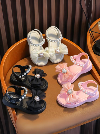Girls Pearl Heart Bow Sandals | Mia Belle Girls Shoes by Liv And Mia