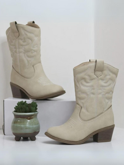 Round It Up! Beige Western Cowboy Boots  By Liv and Mia