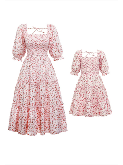 Mia Belle Girls Pink Puff Sleeve Floral Dress | Mommy And Me