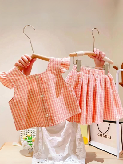 Mia Belle Girls Pink Gingham Top And Skirt Set | Girls Spring Outfits