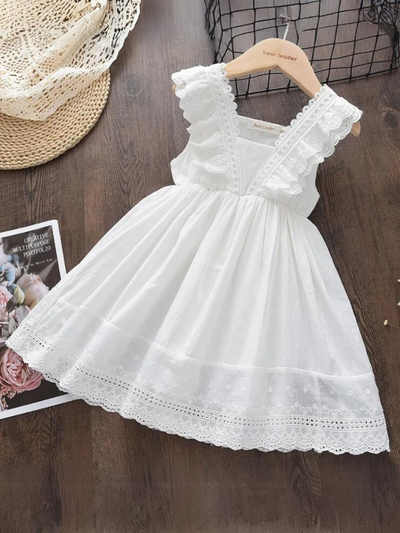 Mia Belle Girls White Lace Trim Dress | Girls Spring Outfits