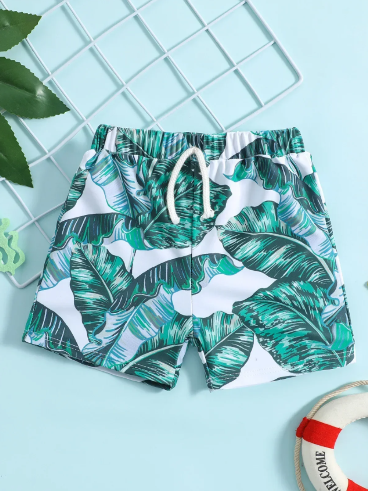 Boys Palm Print Swim Trunks | Mia Belle Girls Swimwear