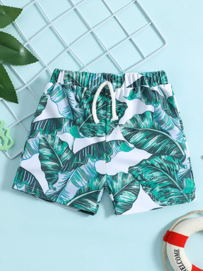 Boys Palm Print Swim Trunks | Mia Belle Girls Swimwear