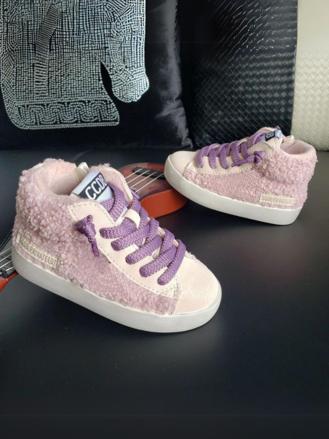 Girls Fuzzy High Top Sneakers by Liv and Mia Pink 1