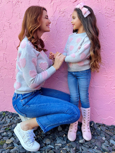 Mia Belle Mommy & Me Pearled Hearts Sweater | Valentine's Day Tops