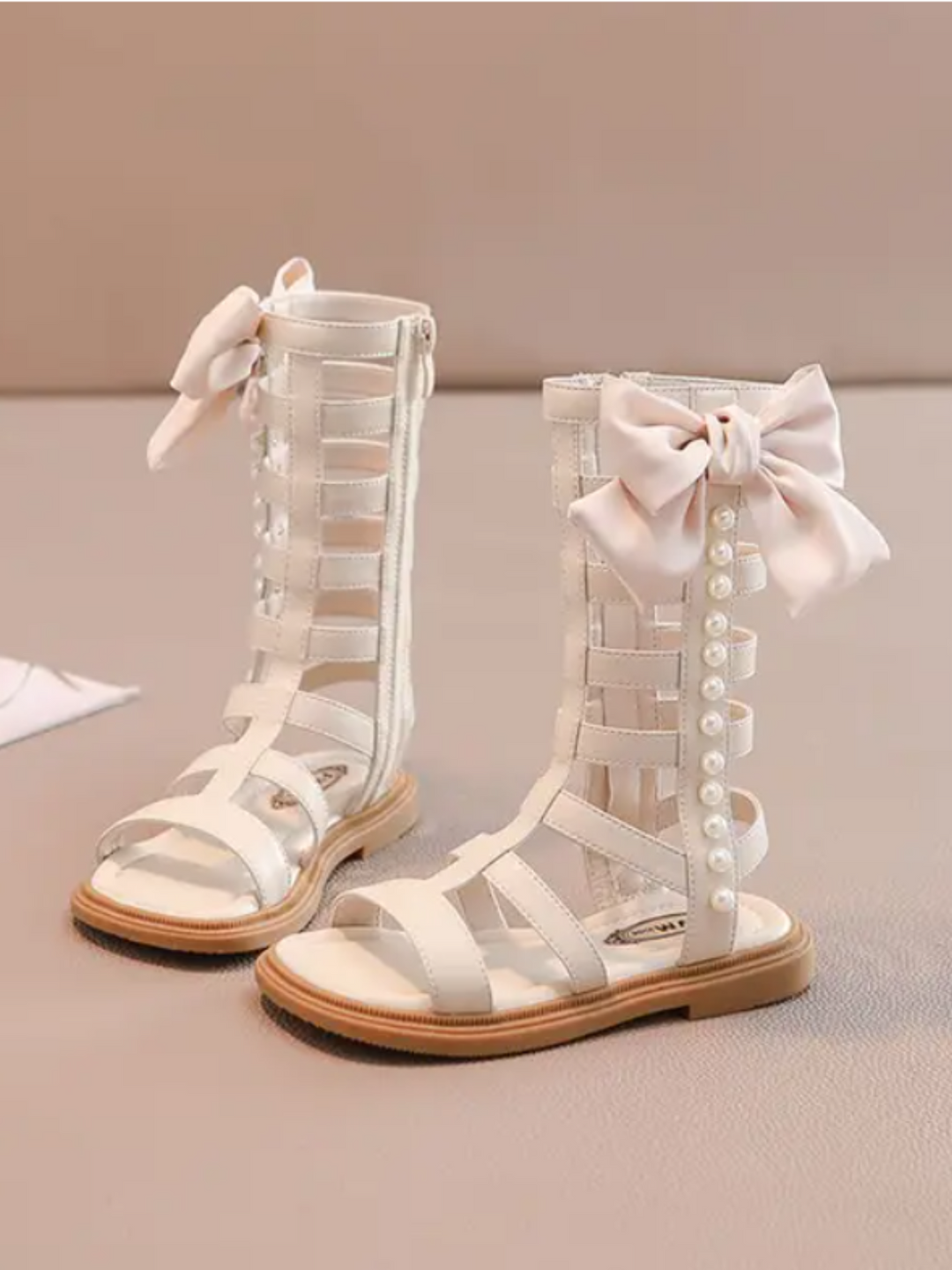 Adorable Girls Bow Embellished Gladiator Sandals with Pearls By Liv a Mia Belle Girls