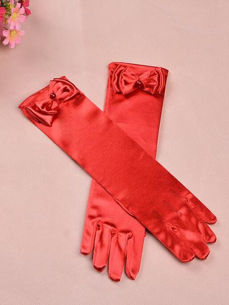 Girls Red Silky Satin Dress Up Gloves Red / One Size Girls Red Silky Satin Dress Up Gloves Red / One Size