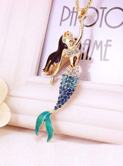 Girls Fashion Blue Crystal Mermaid Necklace