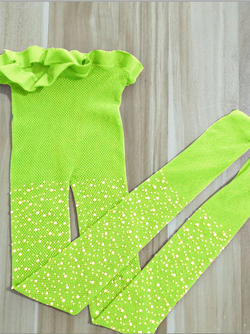 Girls Yellow Rhinestone Embellished Fishnet Tights