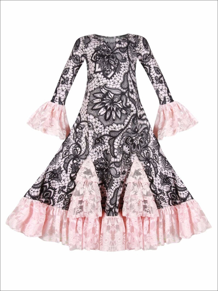 Winter Dressy Dresses | Floral Print Ruffle Lace Hem Maxi Dress