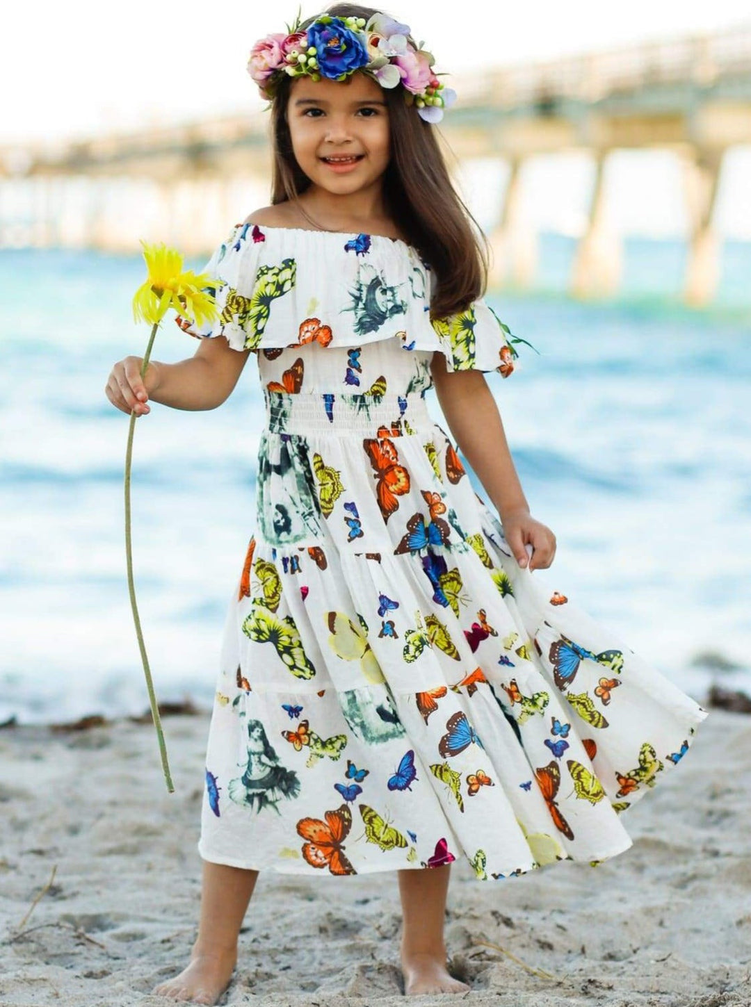 Toddler Resort Wear Dress Boho Butterfly Maxi Dress Girls