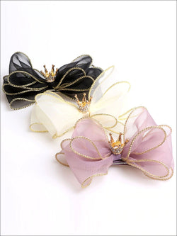 Girls Bow and Rhinestone Embellished Crown Hair Clip
