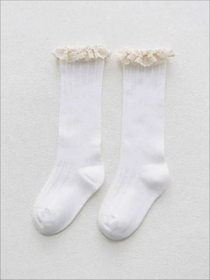 Girl Cable Knit Lace Trim Socks | Accessories - Mia Belle Girls