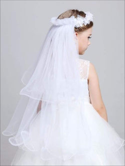 Girls Communion Floral Beaded Hairband and Tiered Veil