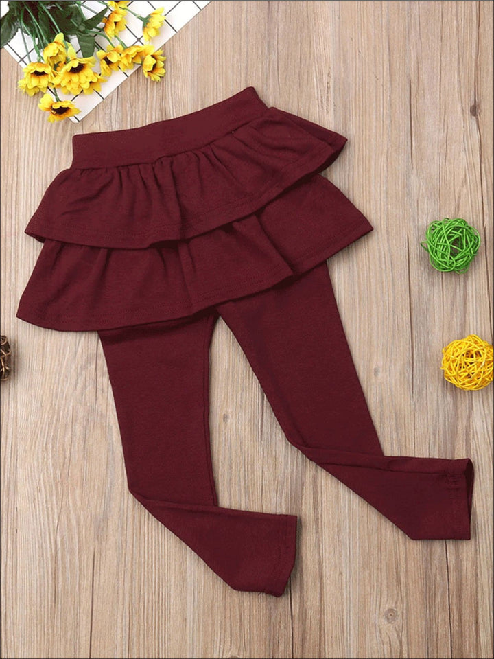 Girls Double Layer Ruffle Skirt Leggings - Girls Leggings