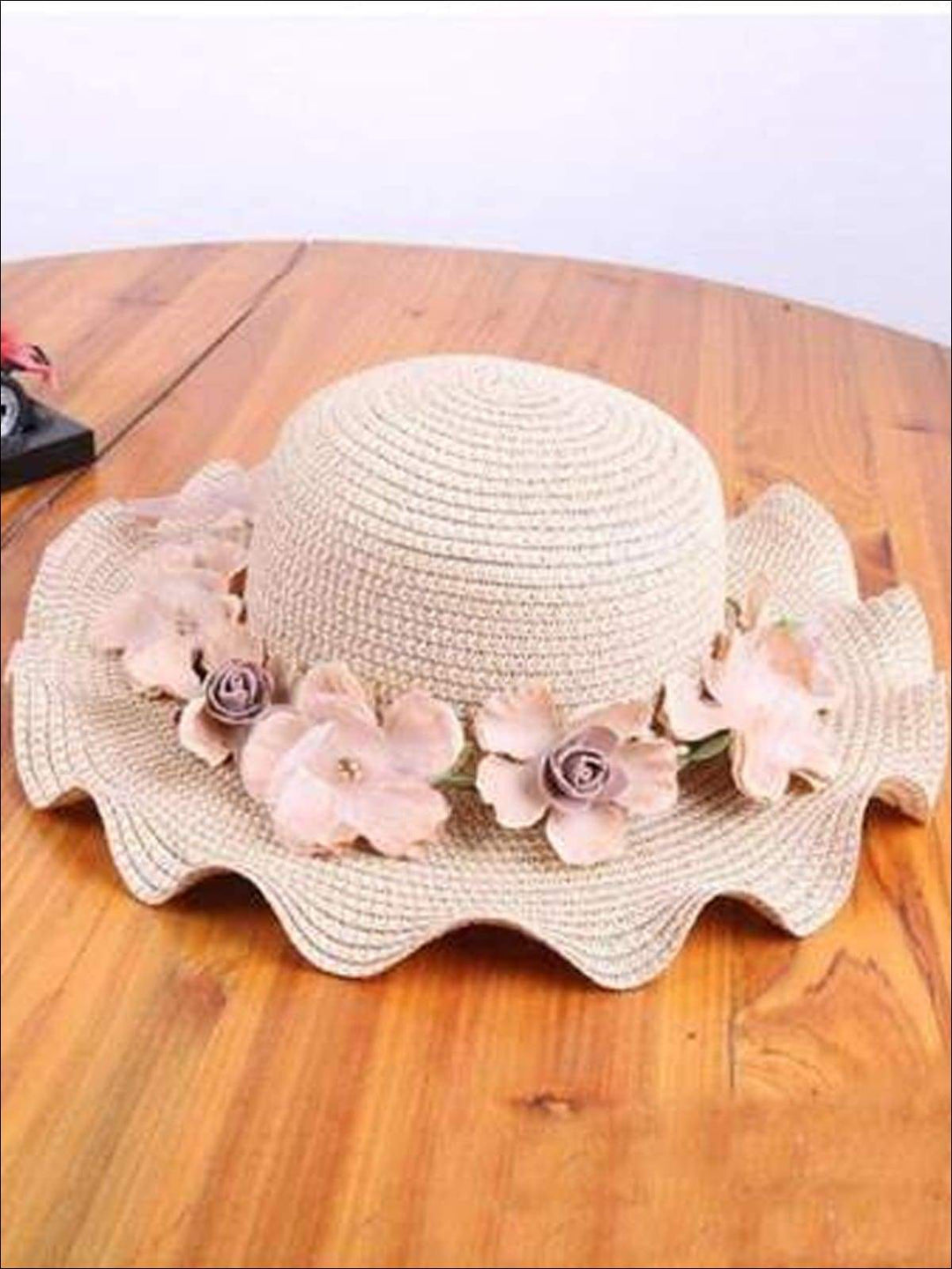 Girls Floral Ruffle Brim Straw Hat – Mia Belle Girls