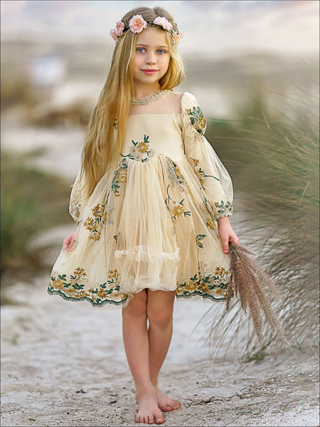 Little Girls Flower Embroidered Lace Dress | Toddler Spring