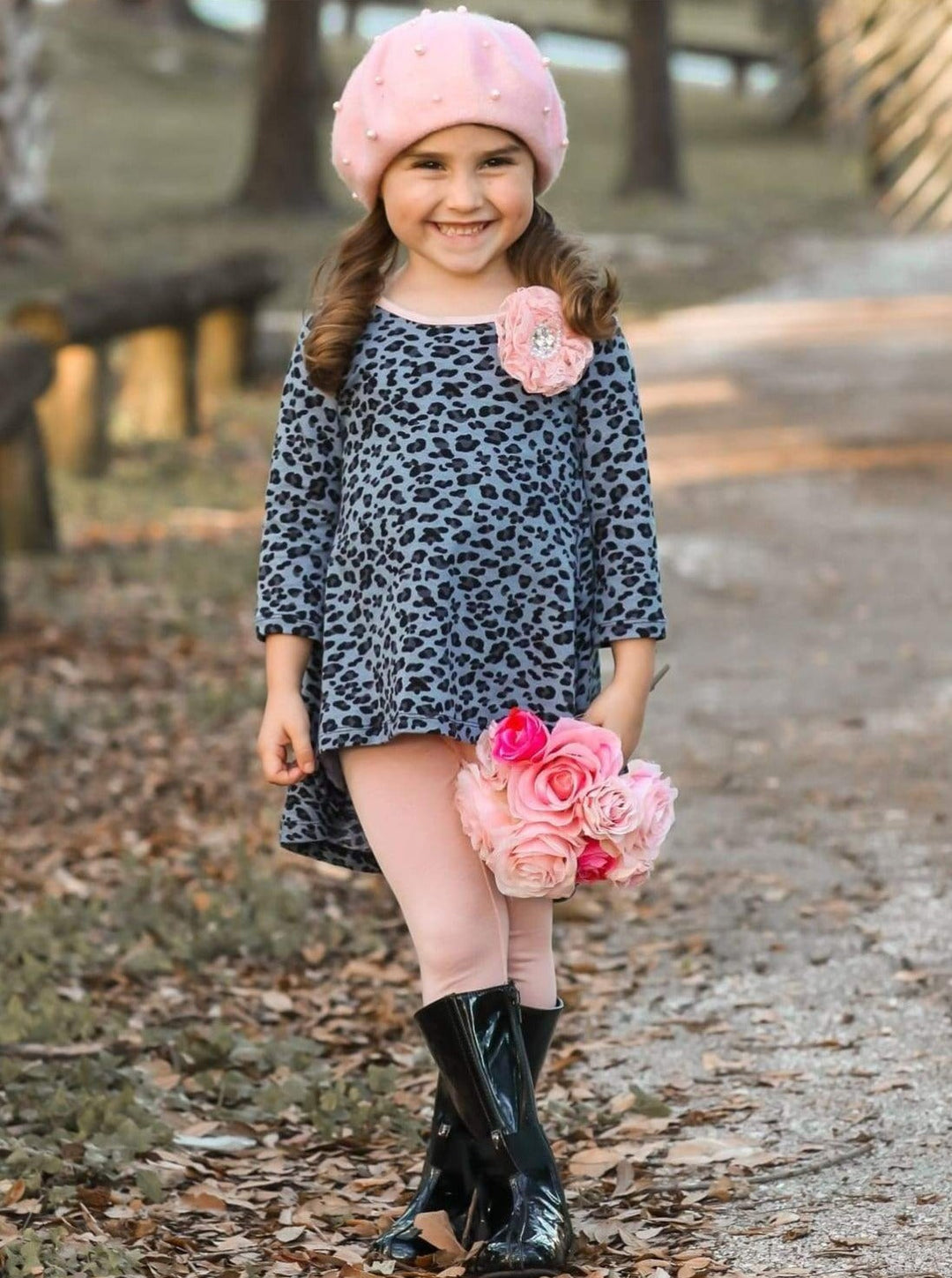 Girls Gray & Peach Hi-Lo Tunic with Leggings Set - Fall Low Stock