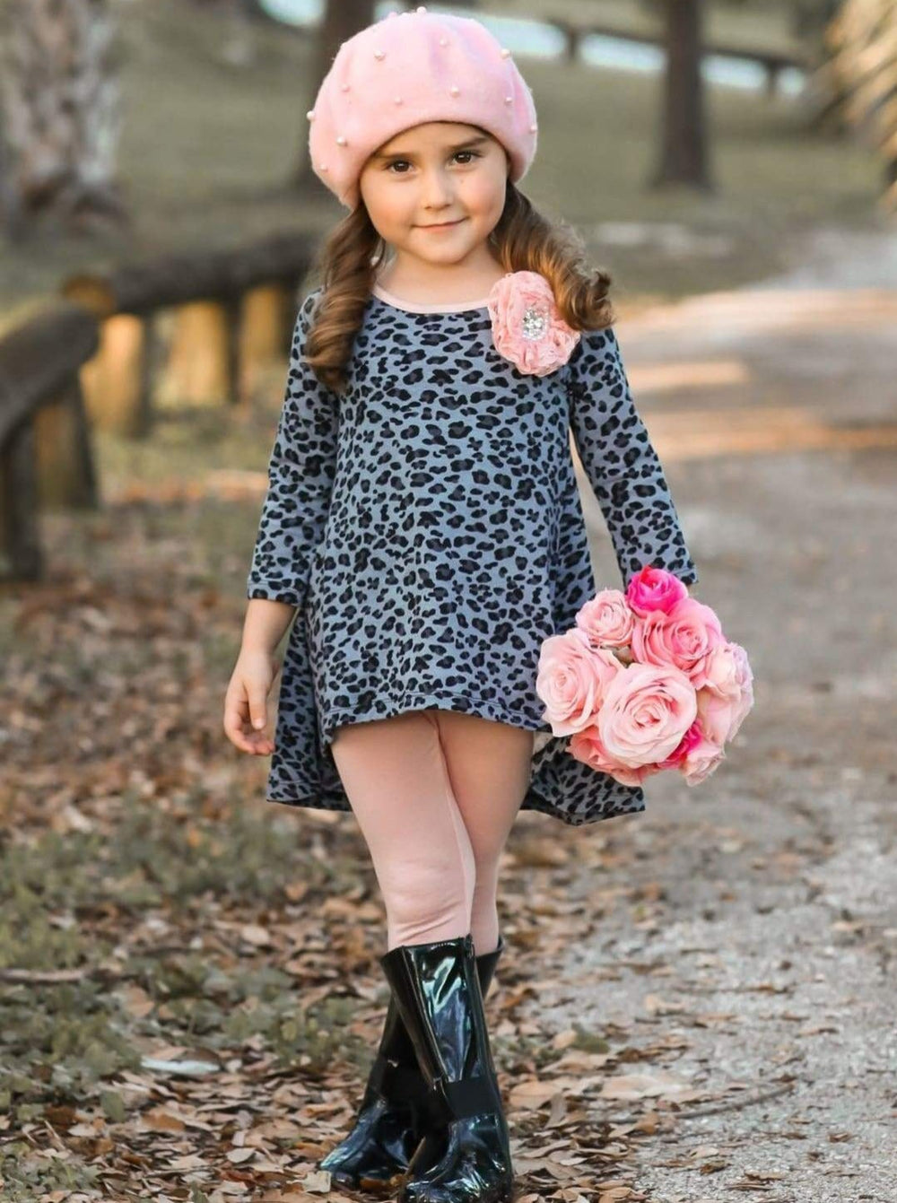 Girls Gray & Peach Hi-Lo Tunic with Leggings Set - Fall Low Stock