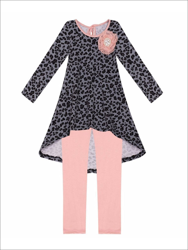 Girls Gray & Peach Hi-Lo Tunic with Leggings Set - 2T/3T / Gray/Peach - Fall Low Stock