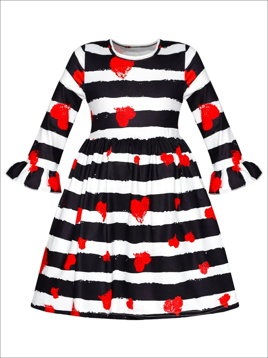 Kids Valentine's Day Dress | Girls Stripe Heart Print Ruffle Dress Mia Belle Girls Kids Valentine's Day Dress | Girls Stripe Heart Print Ruffle Dress Mia Belle Girls